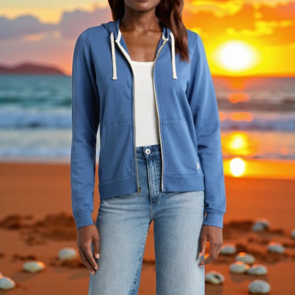 NWT Marine Layer Afternoon Embroidered Zip Hoodie in Faded Navy L - Picture 1 of 12